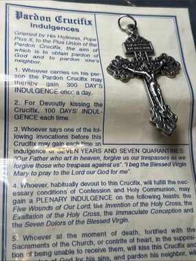 Vintage Catholic Religious Silver Pardon Crucifix Indulgences Necklace Pendant